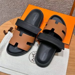 Hermes Chypre Sandal Men Techno-sandal Calfskin Epsom Calfskin Naturel Black - Image 11