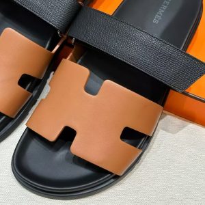 Hermes Chypre Sandal Men Techno-sandal Calfskin Epsom Calfskin Naturel Black - Image 10