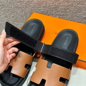 Hermes Chypre Sandal Men Techno-sandal Calfskin Epsom Calfskin Naturel Black - Image 9