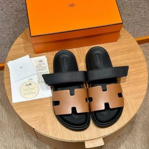 Hermes Chypre Sandal Men Techno-sandal Calfskin Epsom Calfskin Naturel Black - Image 7