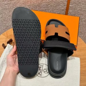 Hermes Chypre Sandal Men Techno-sandal Calfskin Epsom Calfskin Naturel Black - Image 6