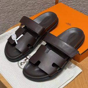 Hermes Chypre Sandal Men Techno-sandal Calfskin Marron Ebene H222858ZHME390