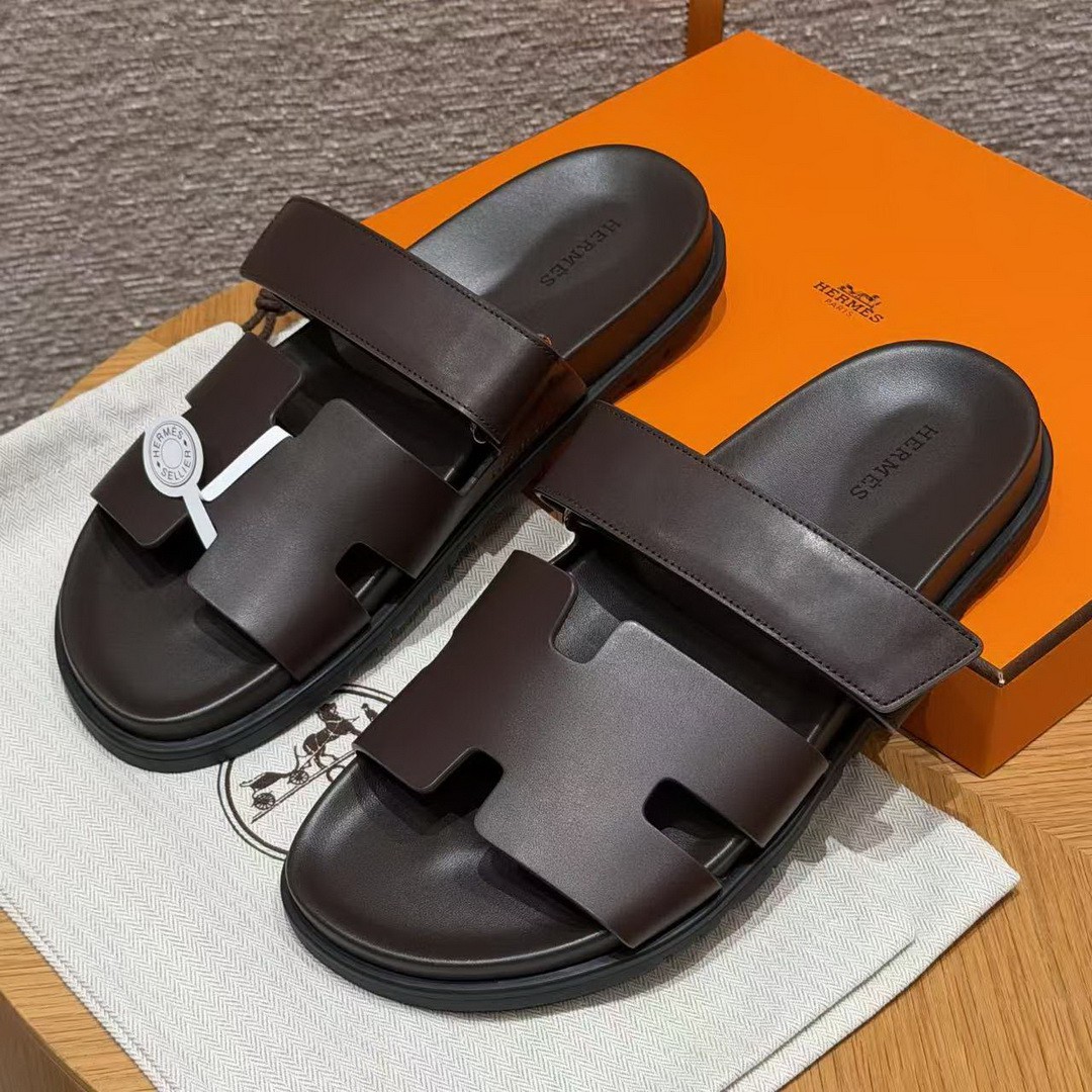 Hermes Chypre Sandal Men Techno-sandal Calfskin Marron Ebene H222858ZHME390