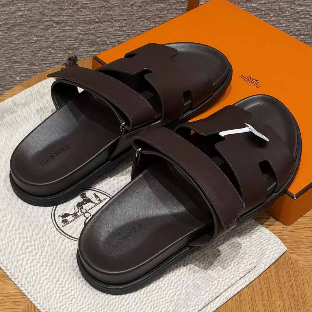 Hermes Chypre Sandal Men Techno-sandal Calfskin Marron Ebene H222858ZHME390 - Image 14