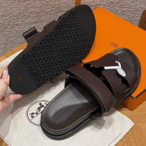 Hermes Chypre Sandal Men Techno-sandal Calfskin Marron Ebene H222858ZHME390 - Image 13