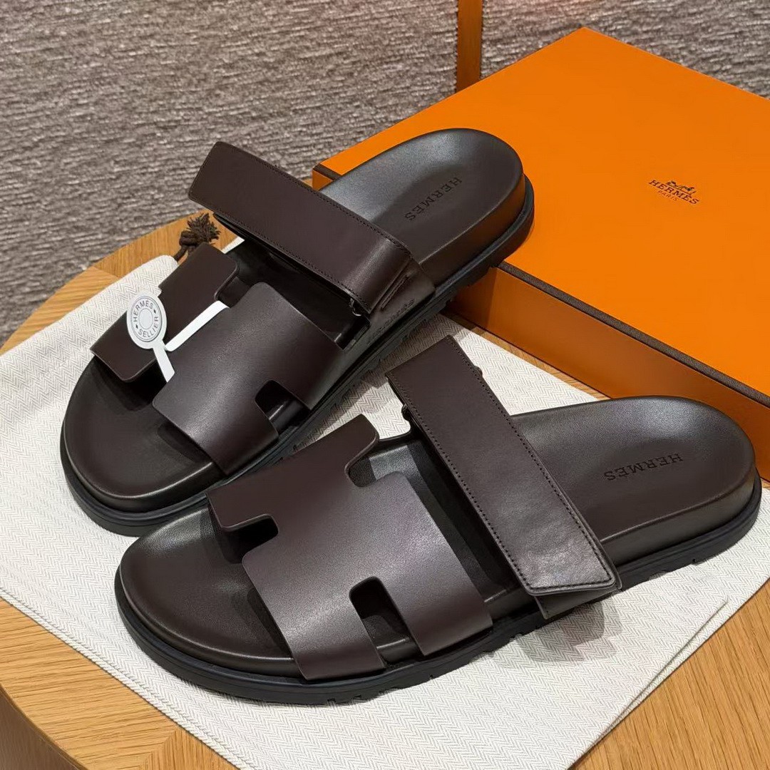 Hermes Chypre Sandal Men Techno-sandal Calfskin Marron Ebene H222858ZHME390 - Image 9