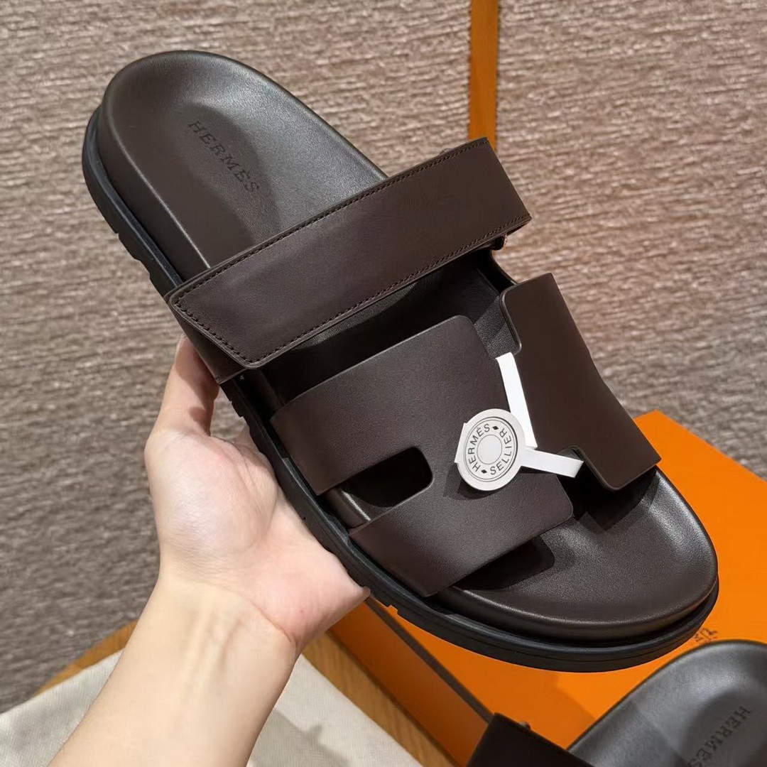 Hermes Chypre Sandal Men Techno-sandal Calfskin Marron Ebene H222858ZHME390 - Image 8