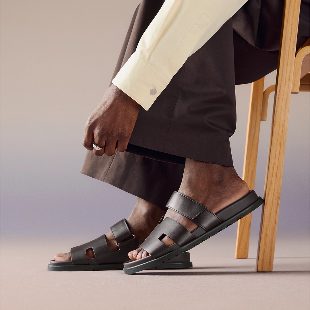 Hermes Chypre Sandal Men Techno-sandal Calfskin Marron Ebene H222858ZHME390 - Image 3