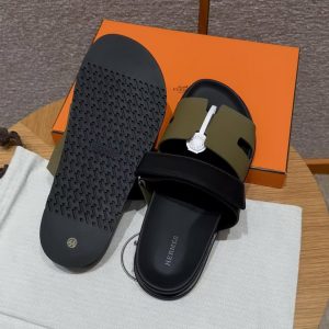 Hermes Chypre Sandal Men Techno-sandal Calfskin Vert Toundra Noir H222858ZHVT390 - Image 15