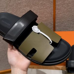 Hermes Chypre Sandal Men Techno-sandal Calfskin Vert Toundra Noir H222858ZHVT390 - Image 14