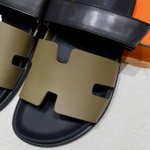 Hermes Chypre Sandal Men Techno-sandal Calfskin Vert Toundra Noir H222858ZHVT390 - Image 13