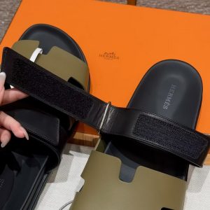 Hermes Chypre Sandal Men Techno-sandal Calfskin Vert Toundra Noir H222858ZHVT390 - Image 12