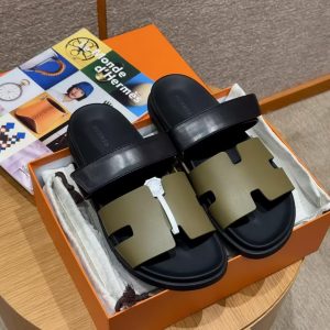 Hermes Chypre Sandal Men Techno-sandal Calfskin Vert Toundra Noir H222858ZHVT390 - Image 5