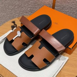 Hermes Chypre Sandal Men Techno-sandal Calfskin and Epsom Calfskin Gold