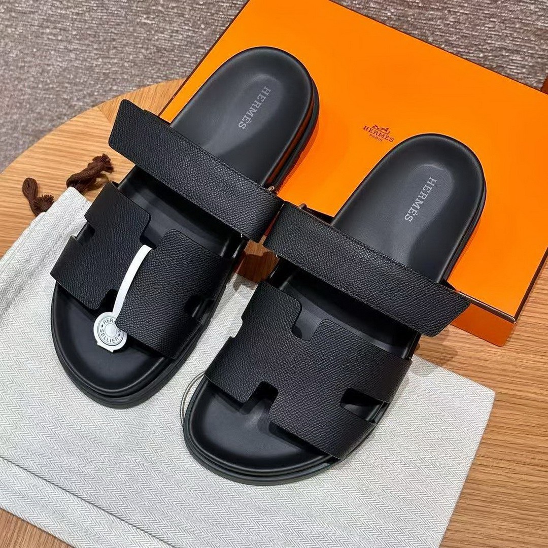 Hermes Chypre Sandal Men Techno-sandal Epsom Calfskin Black