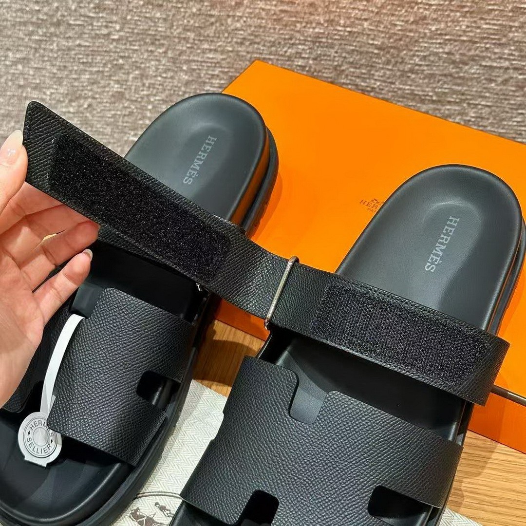 Hermes Chypre Sandal Men Techno-sandal Epsom Calfskin Black - Image 4