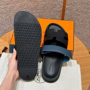 Hermes Chypre Sandal Men Techno-sandal Epsom Calfskin Dark Blue Black - Image 13