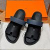 Hermes Chypre Sandal Men Techno-sandal Epsom Calfskin Dark Blue Black