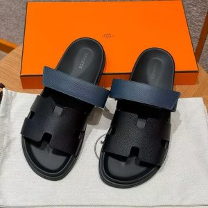 Hermes Chypre Sandal Men Techno-sandal Epsom Calfskin Dark Blue Black