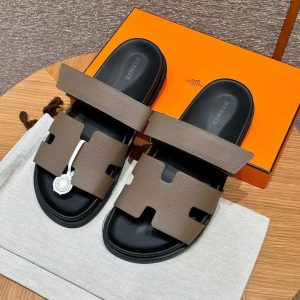 Hermes Chypre Sandal Men Techno-sandal Epsom Calfskin Etoupe