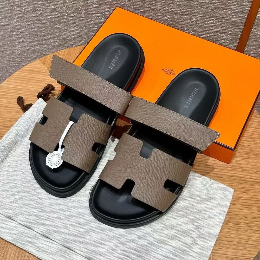 Hermes Chypre Sandal Men Techno-sandal Epsom Calfskin Etoupe