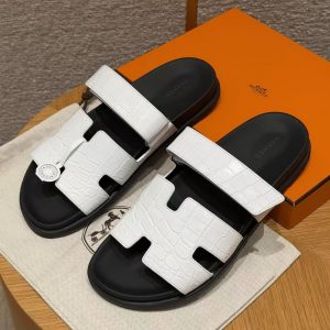 Hermes Chypre Sandal Men Techno-sandal Matte Mississippiensis Alligator Blanc
