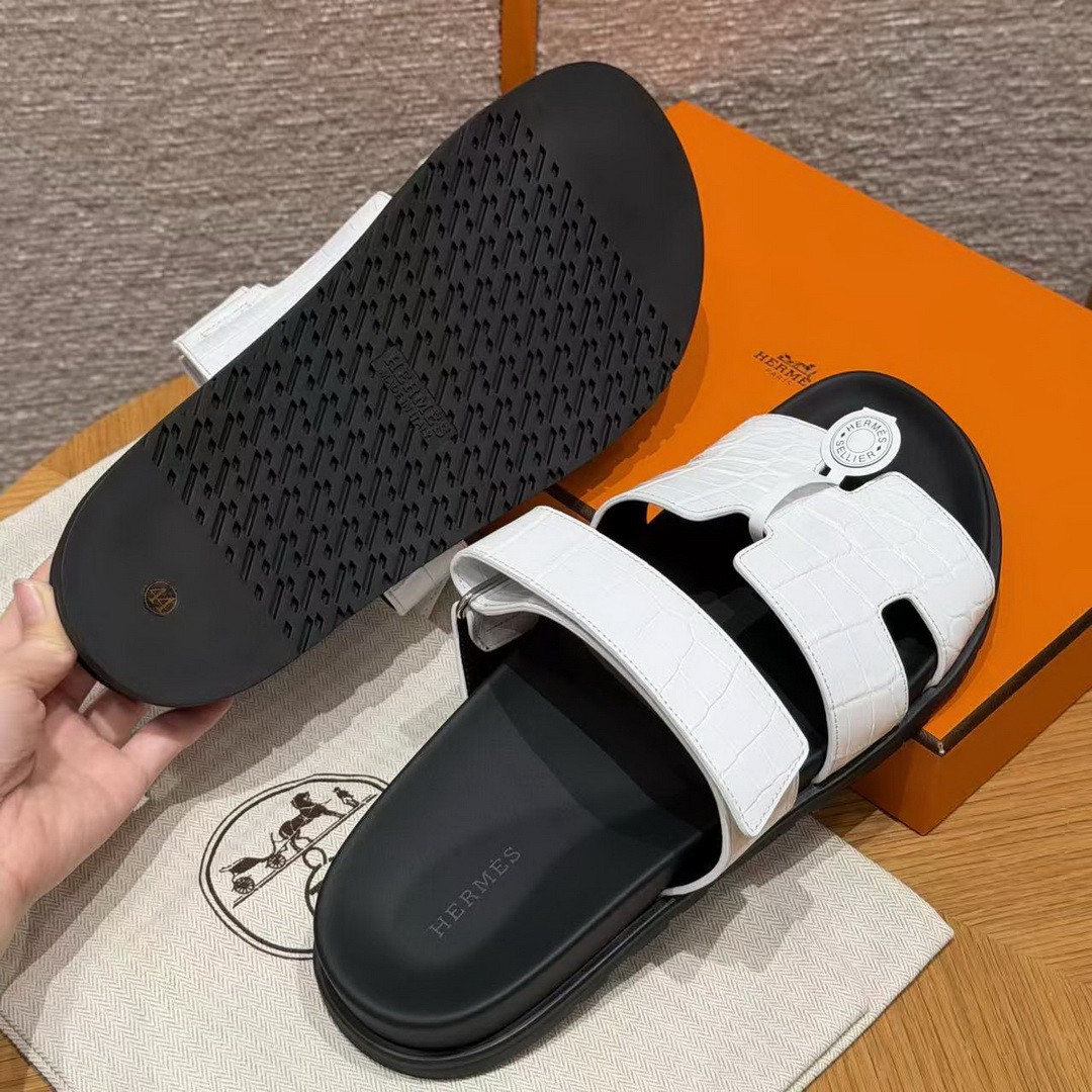 Hermes Chypre Sandal Men Techno-sandal Matte Mississippiensis Alligator Blanc - Image 9