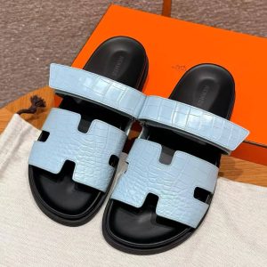 Hermes Chypre Sandal Men Techno-sandal Matte Mississippiensis Alligator Blue Pale