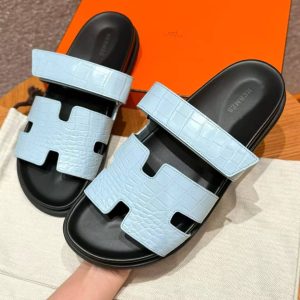 Hermes Chypre Sandal Men Techno-sandal Matte Mississippiensis Alligator Blue Pale - Image 9