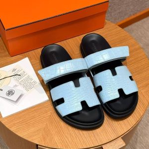 Hermes Chypre Sandal Men Techno-sandal Matte Mississippiensis Alligator Blue Pale - Image 8