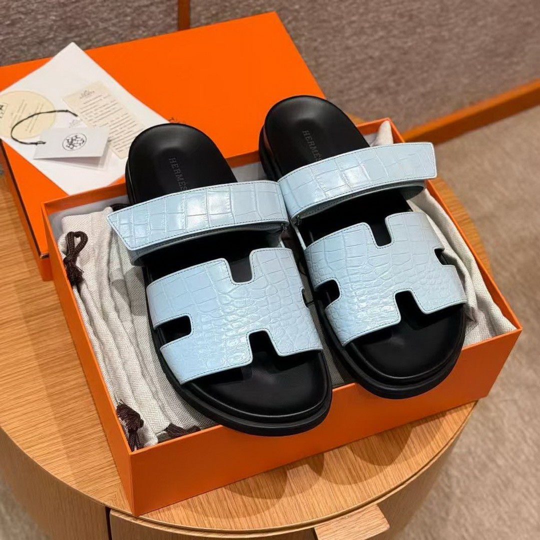 Hermes Chypre Sandal Men Techno-sandal Matte Mississippiensis Alligator Blue Pale - Image 7