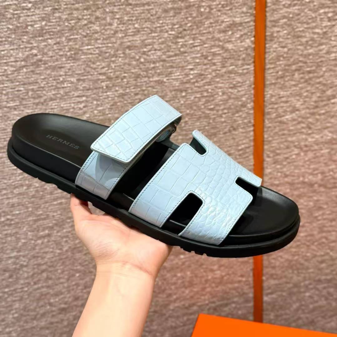 Hermes Chypre Sandal Men Techno-sandal Matte Mississippiensis Alligator Blue Pale - Image 5
