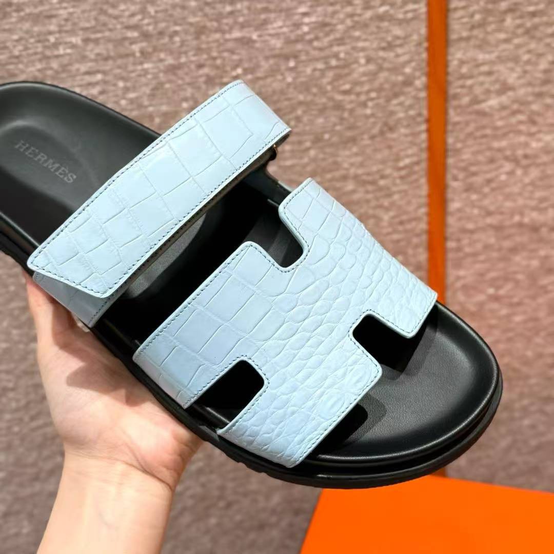 Hermes Chypre Sandal Men Techno-sandal Matte Mississippiensis Alligator Blue Pale - Image 4