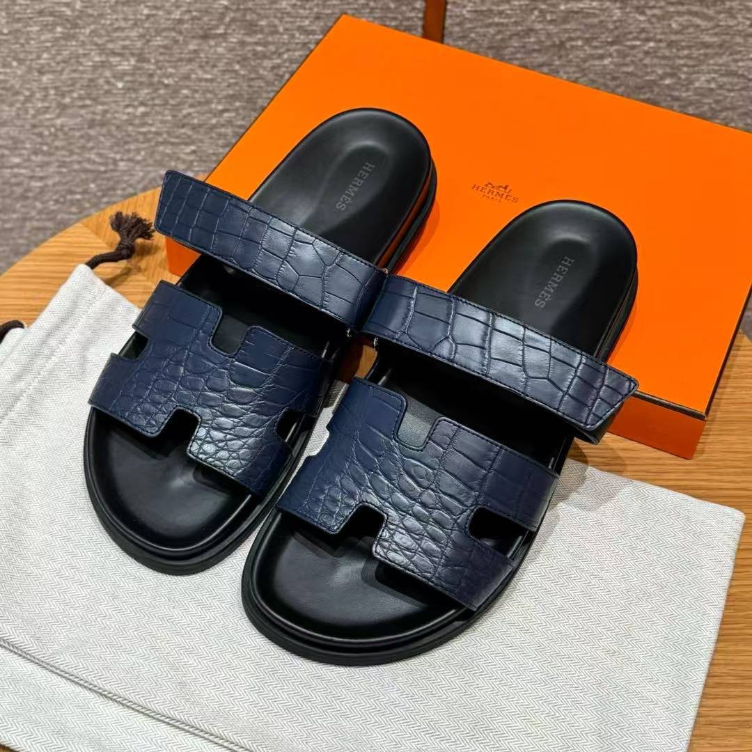 Hermes Chypre Sandal Men Techno-sandal Matte Mississippiensis Alligator Blue Saphir
