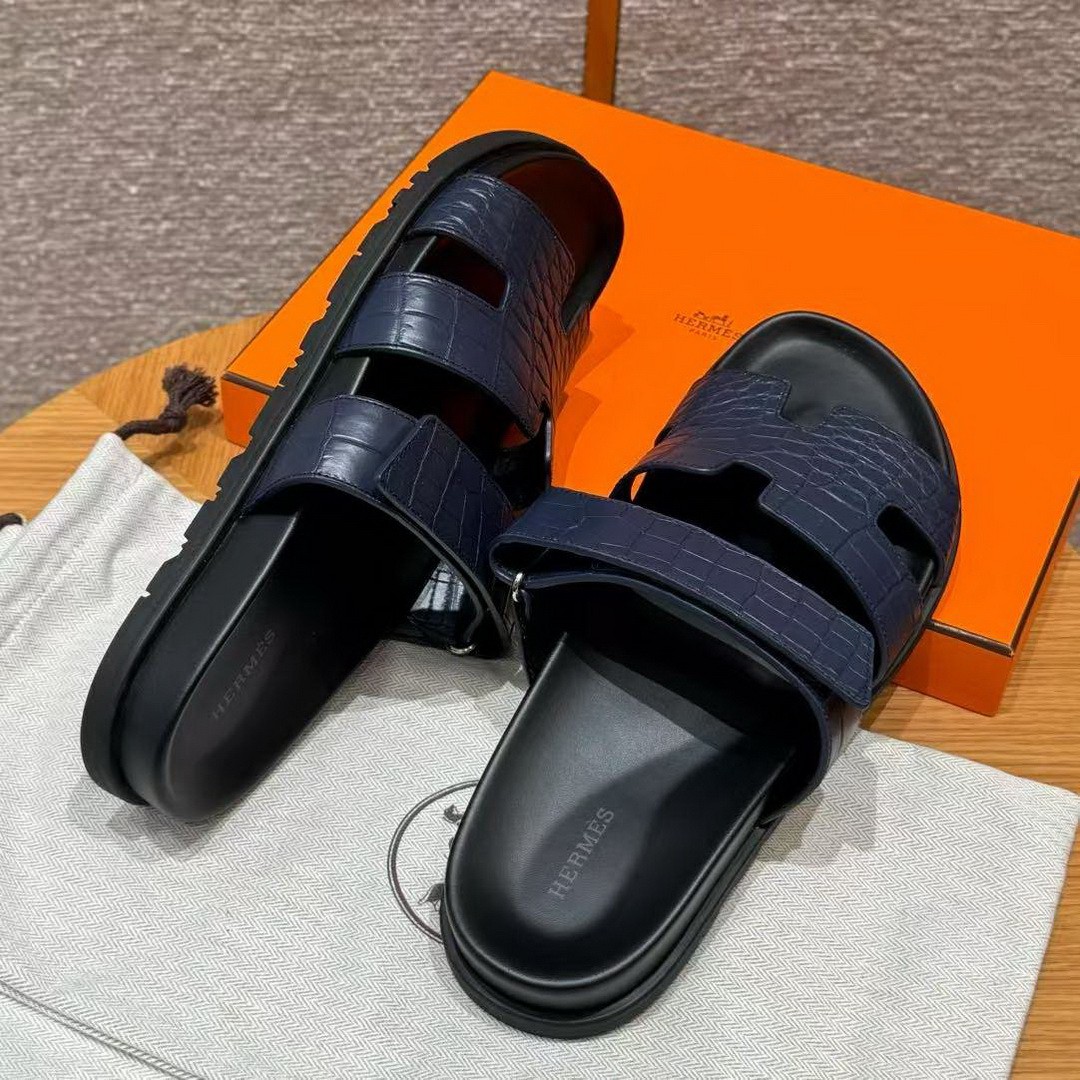 Hermes Chypre Sandal Men Techno-sandal Matte Mississippiensis Alligator Blue Saphir - Image 13