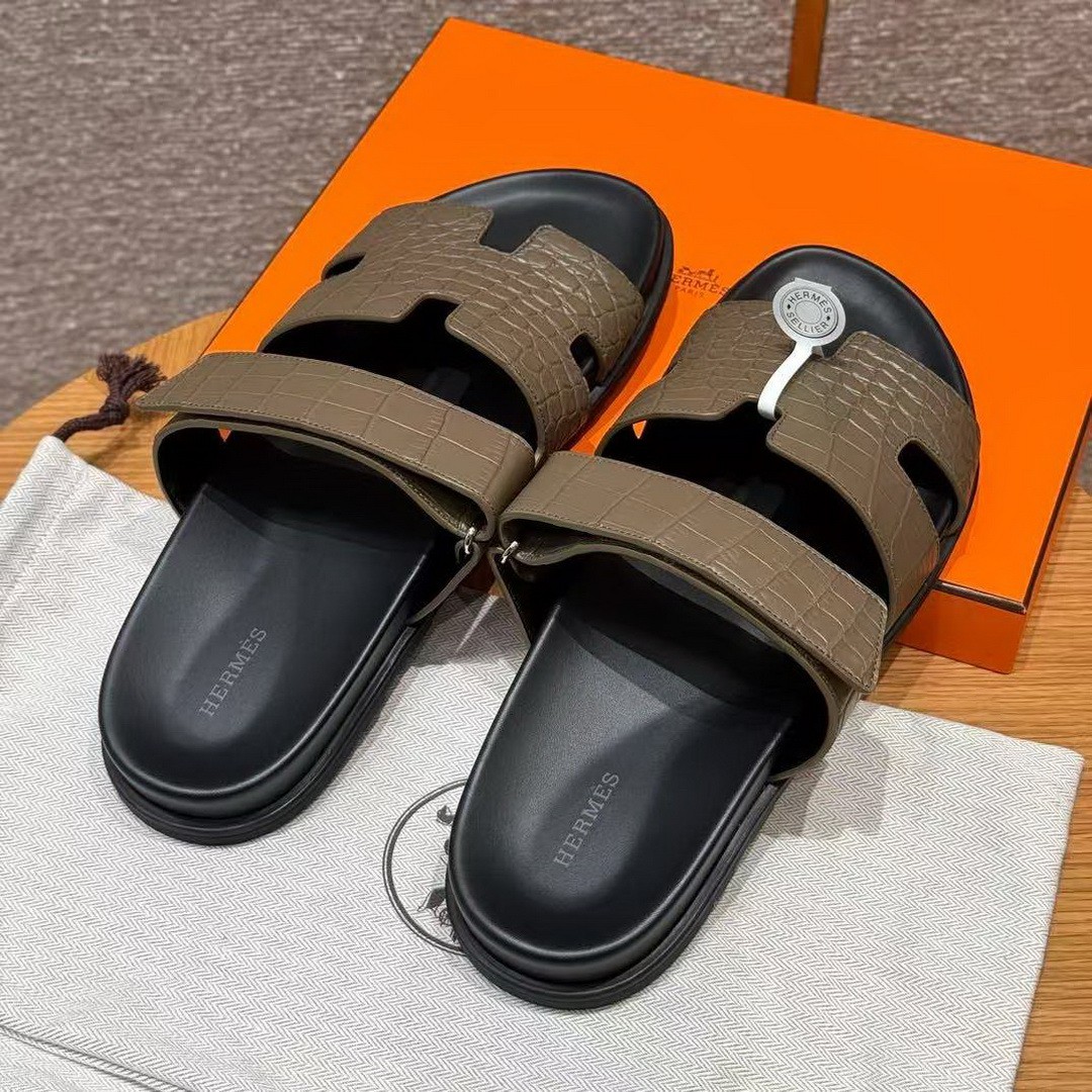 Hermes Chypre Sandal Men Techno-sandal Matte Mississippiensis Alligator Etoupe - Image 5