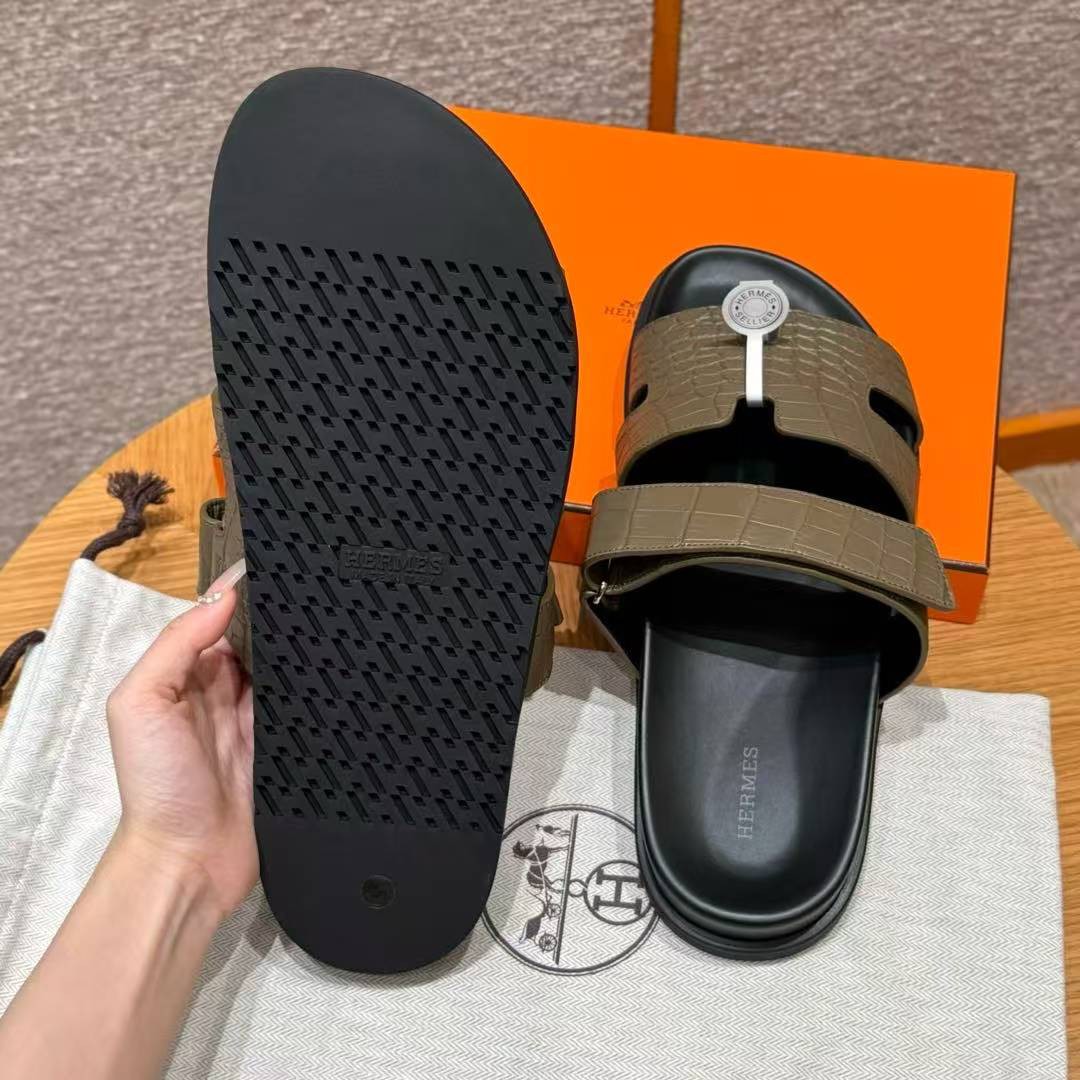 Hermes Chypre Sandal Men Techno-sandal Matte Mississippiensis Alligator Etoupe - Image 4