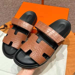 Alternative view of Hermes Chypre Sandal Men Techno-sandal Matte Mississippiensis Alligator Gold