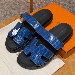 Hermes Chypre Sandal Men Techno-sandal Matte Mississippiensis Alligator Lapis Lazuli Blue
