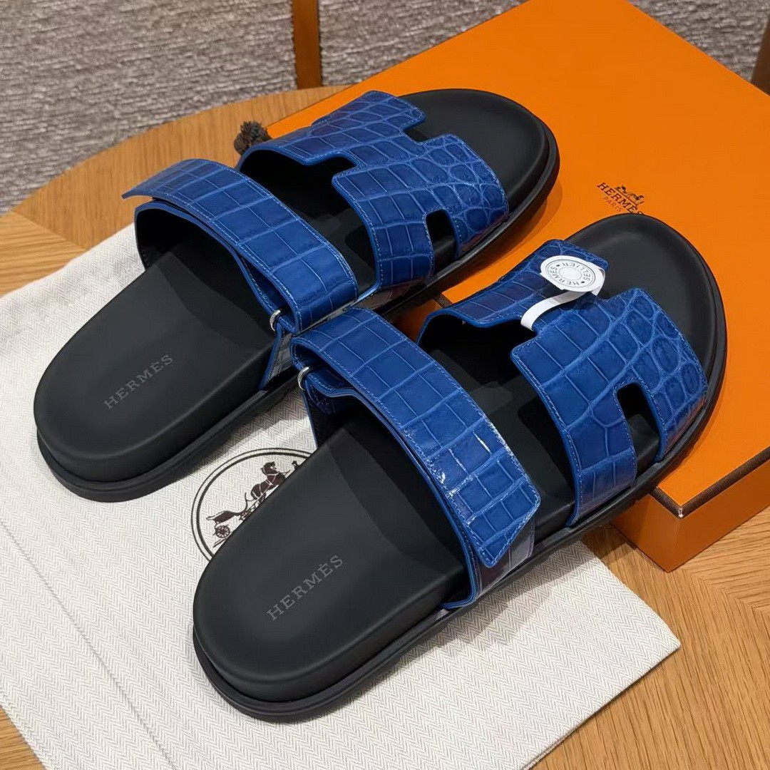 Hermes Chypre Sandal Men Techno-sandal Matte Mississippiensis Alligator Lapis Lazuli Blue - Image 12