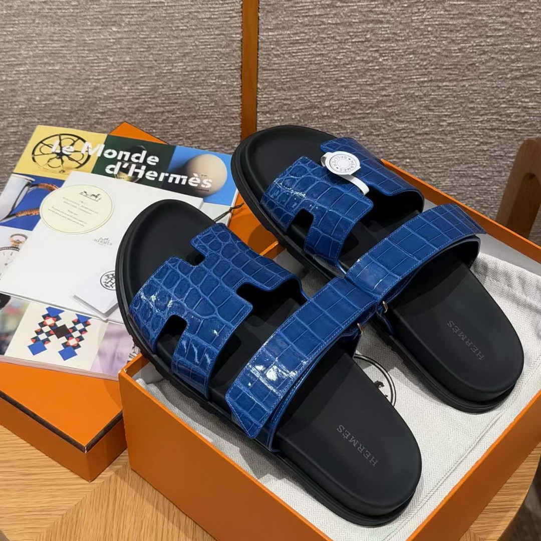 Hermes Chypre Sandal Men Techno-sandal Matte Mississippiensis Alligator Lapis Lazuli Blue - Image 9