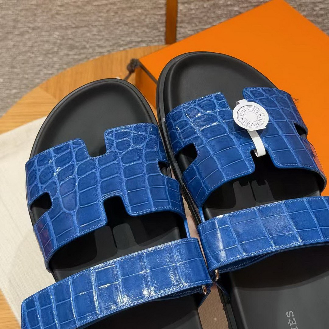 Hermes Chypre Sandal Men Techno-sandal Matte Mississippiensis Alligator Lapis Lazuli Blue - Image 8