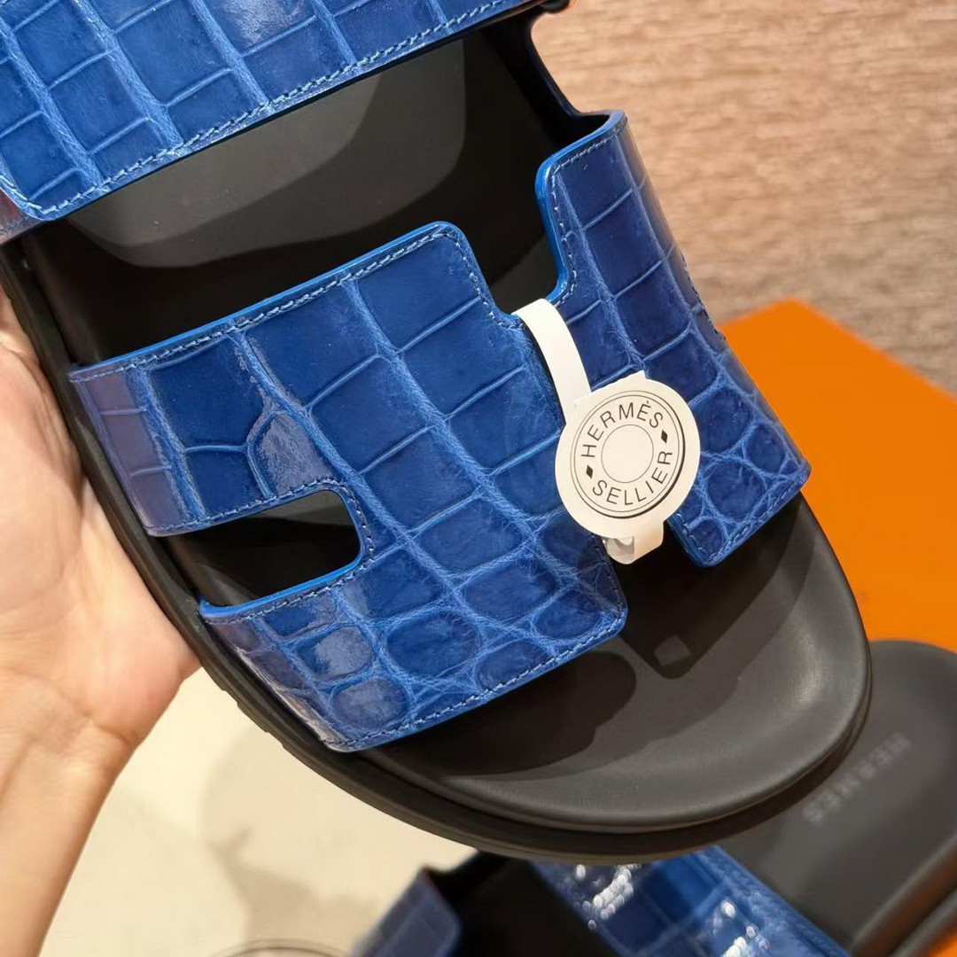 Hermes Chypre Sandal Men Techno-sandal Matte Mississippiensis Alligator Lapis Lazuli Blue - Image 7