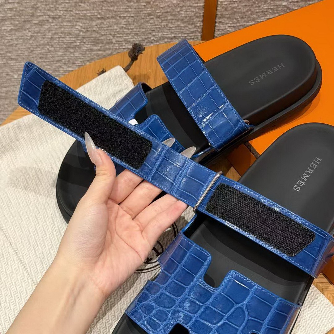 Hermes Chypre Sandal Men Techno-sandal Matte Mississippiensis Alligator Lapis Lazuli Blue - Image 6
