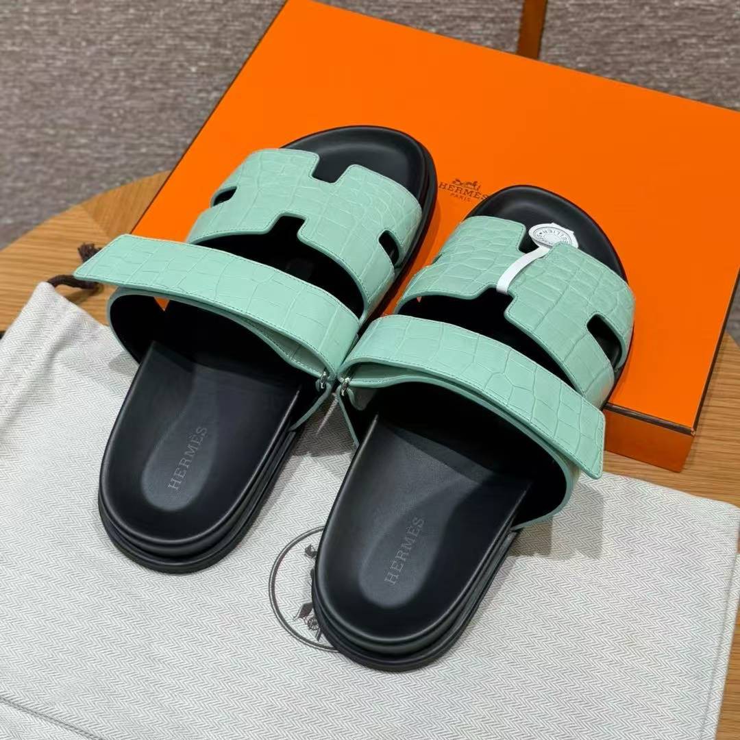 Hermes Chypre Sandal Men Techno-sandal Matte Mississippiensis Alligator Menthe - Image 12