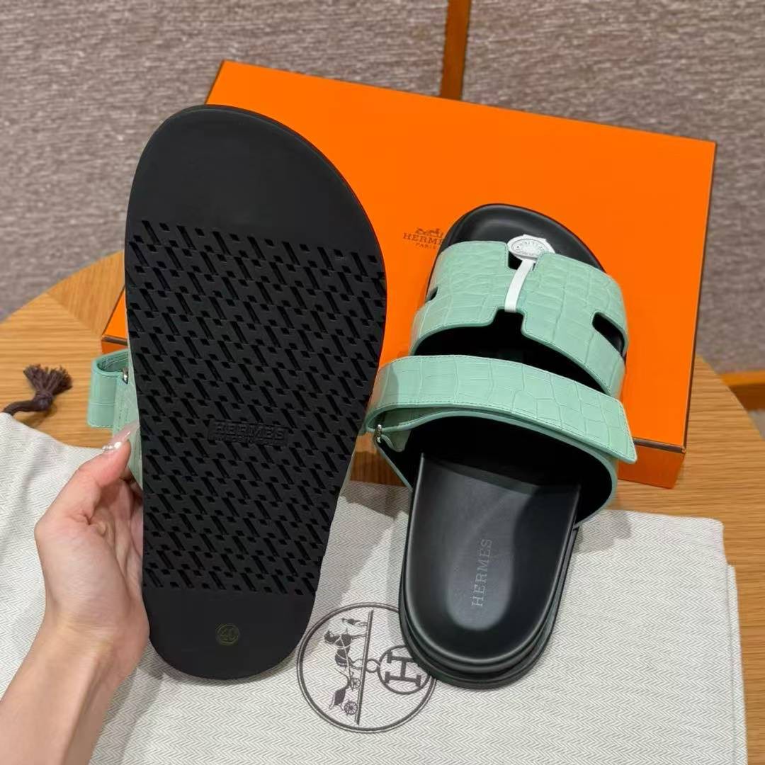 Hermes Chypre Sandal Men Techno-sandal Matte Mississippiensis Alligator Menthe - Image 11