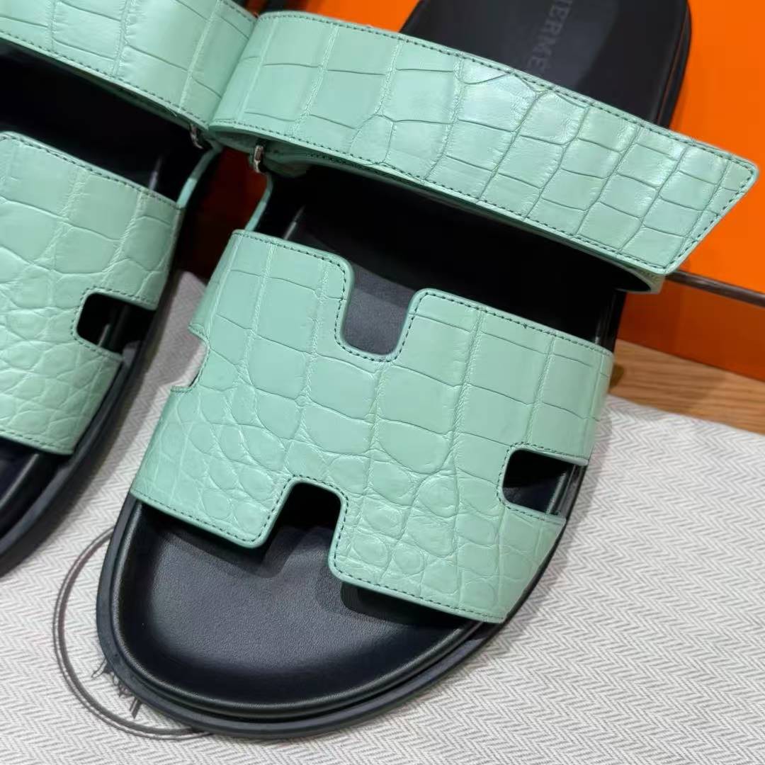 Hermes Chypre Sandal Men Techno-sandal Matte Mississippiensis Alligator Menthe - Image 8