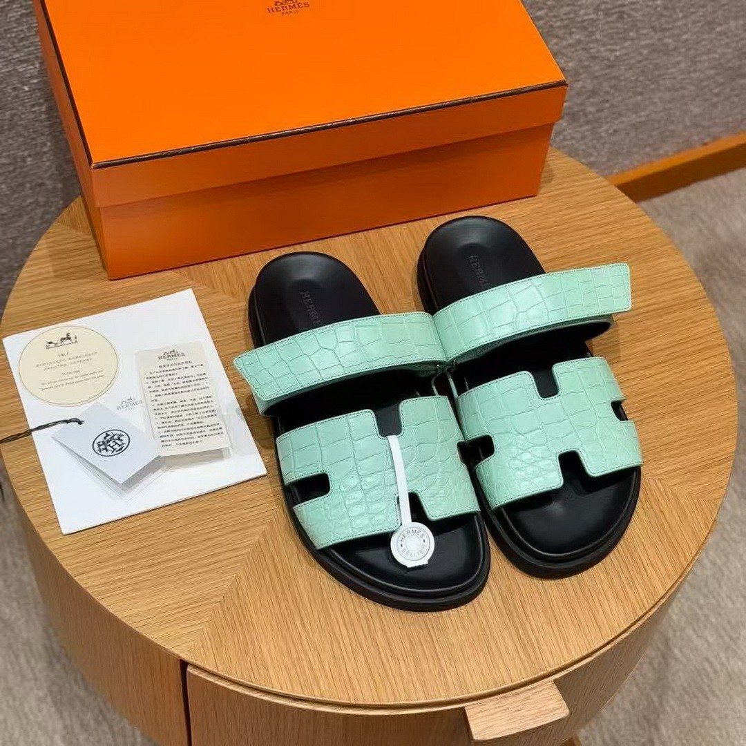 Hermes Chypre Sandal Men Techno-sandal Matte Mississippiensis Alligator Menthe - Image 4