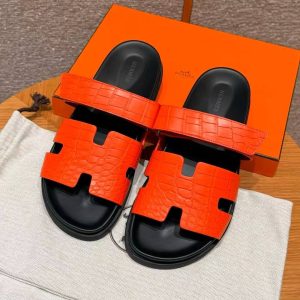 Hermes Chypre Sandal Men Techno-sandal Matte Mississippiensis Alligator Orange