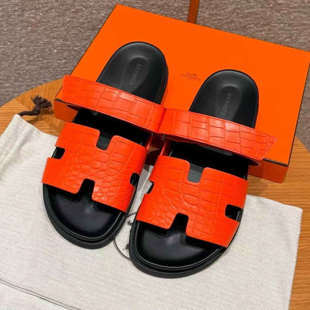 Hermes Chypre Sandal Men Techno-sandal Matte Mississippiensis Alligator Orange
